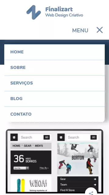Screenshot para exemplos de sites responsivos Finalizart