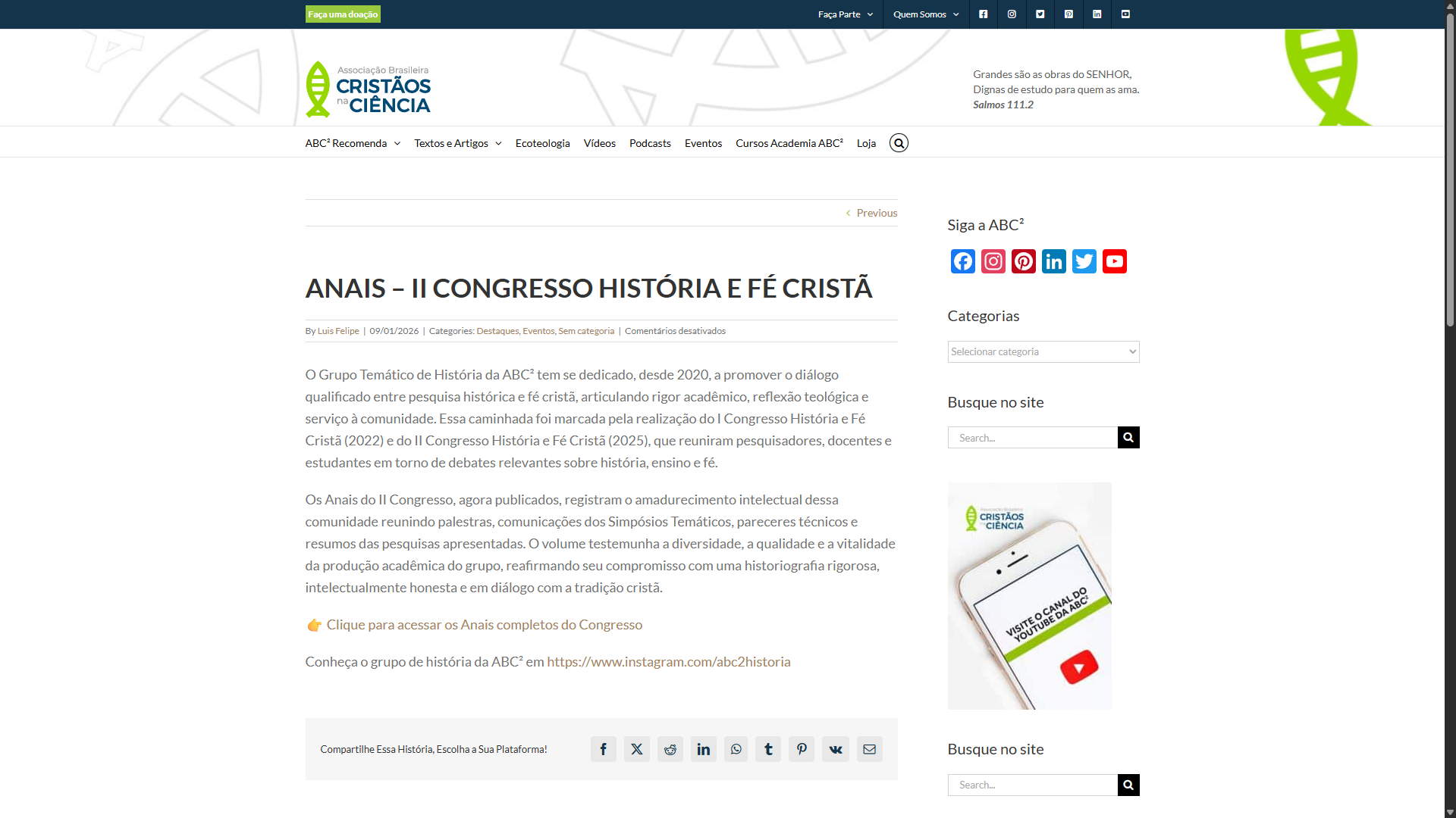 Foto do projeto Associação Brasileira de Cristãos na Ciência