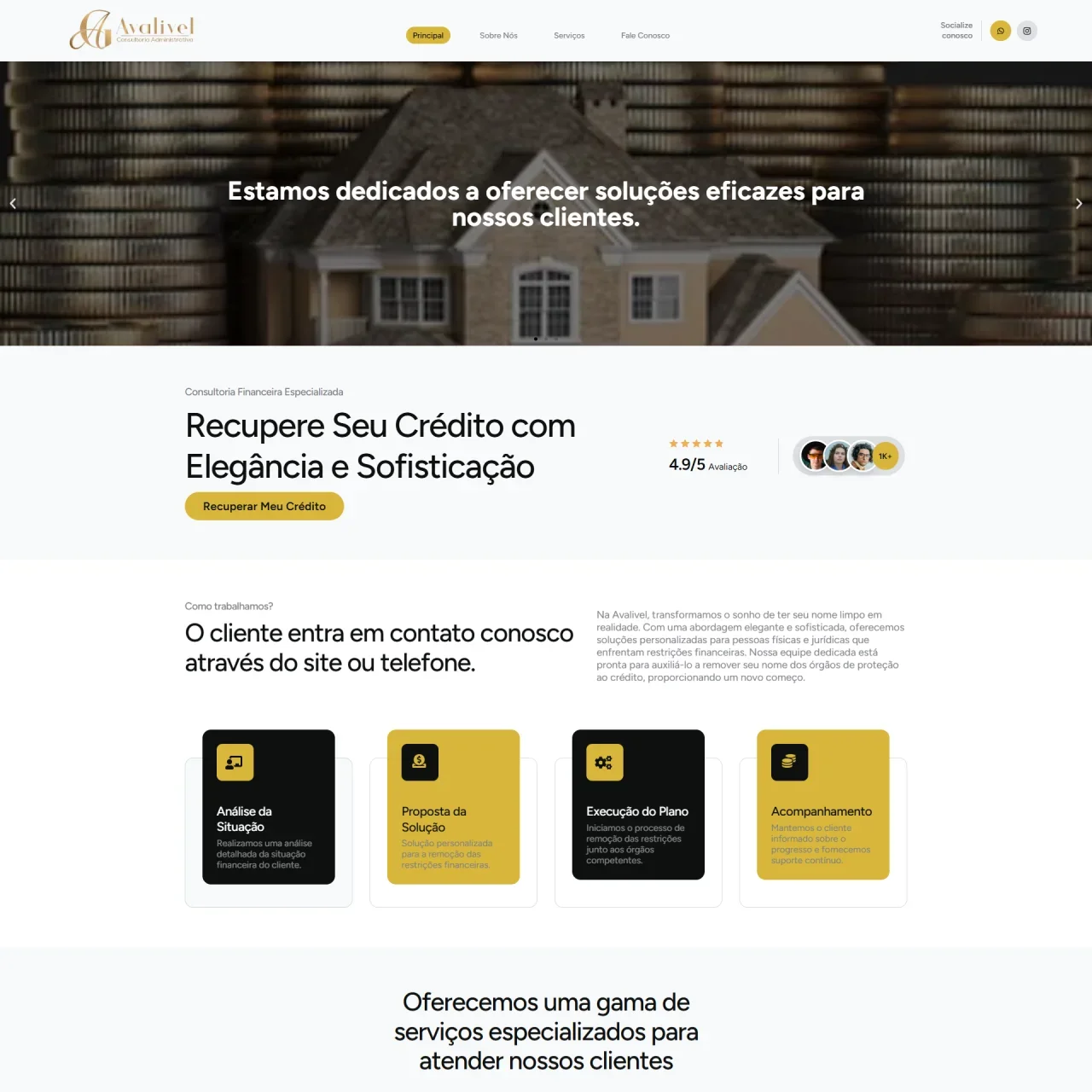 Tela principal do projeto Avalivel Consultoria Administrativa