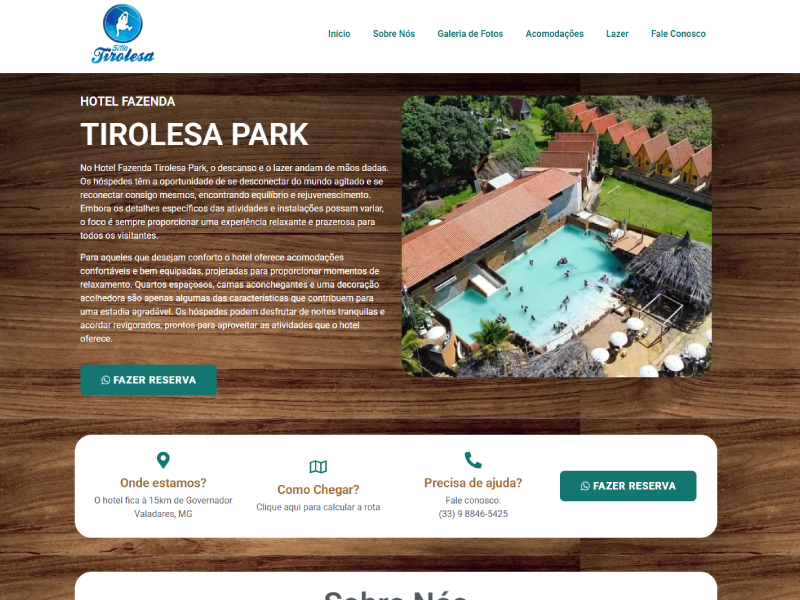 Tela principal do projeto Hotel Fazenda Tirolesa Park