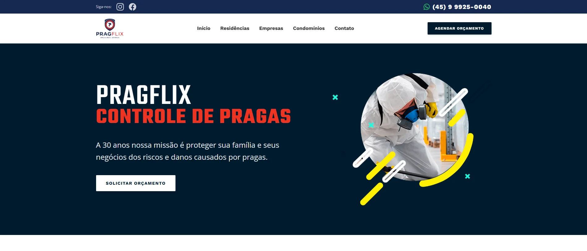 Tela principal do projeto Pragflix Controle de Pragas
