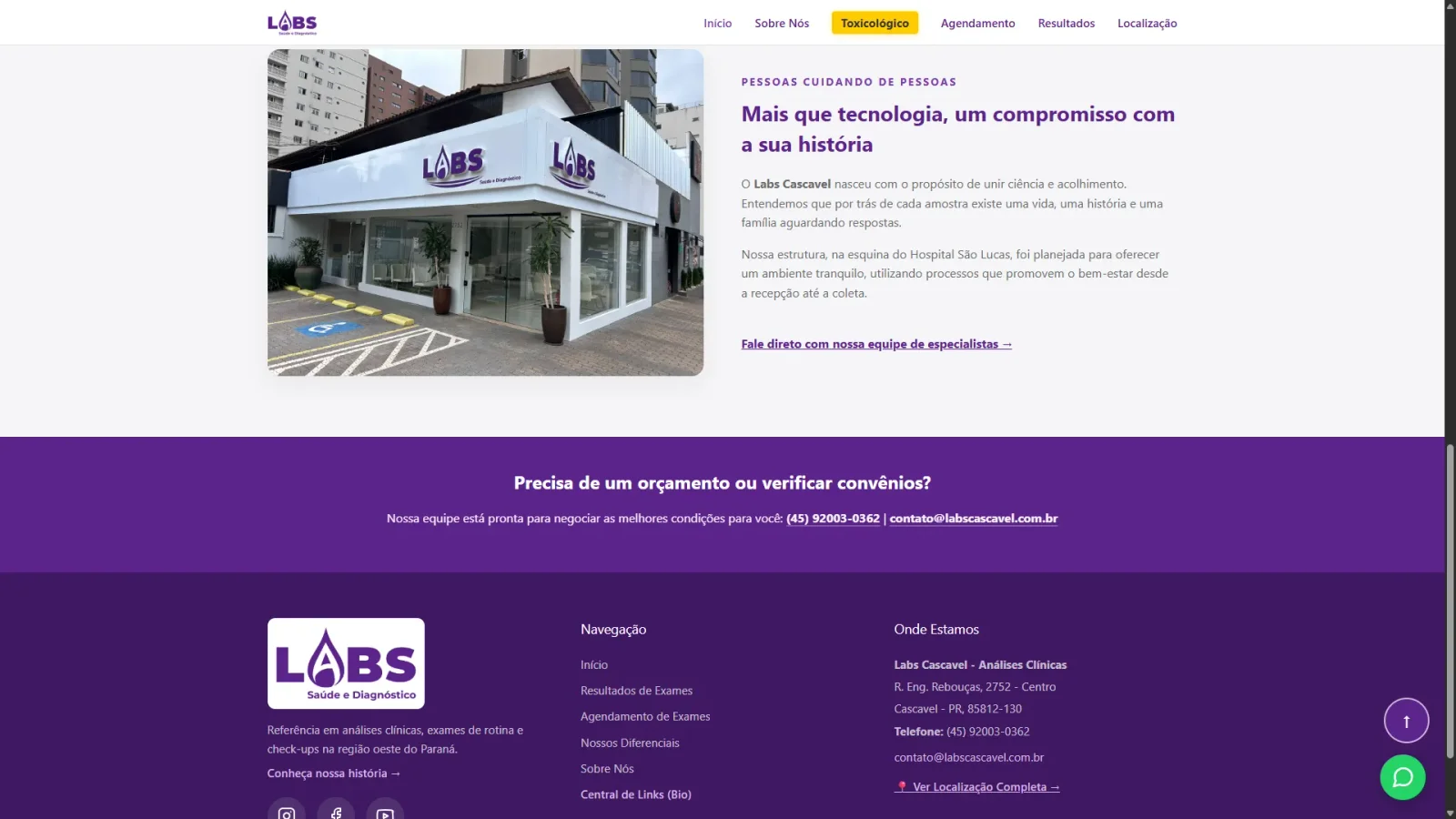 Foto do projeto Site para Laboratório Labs Cascavel