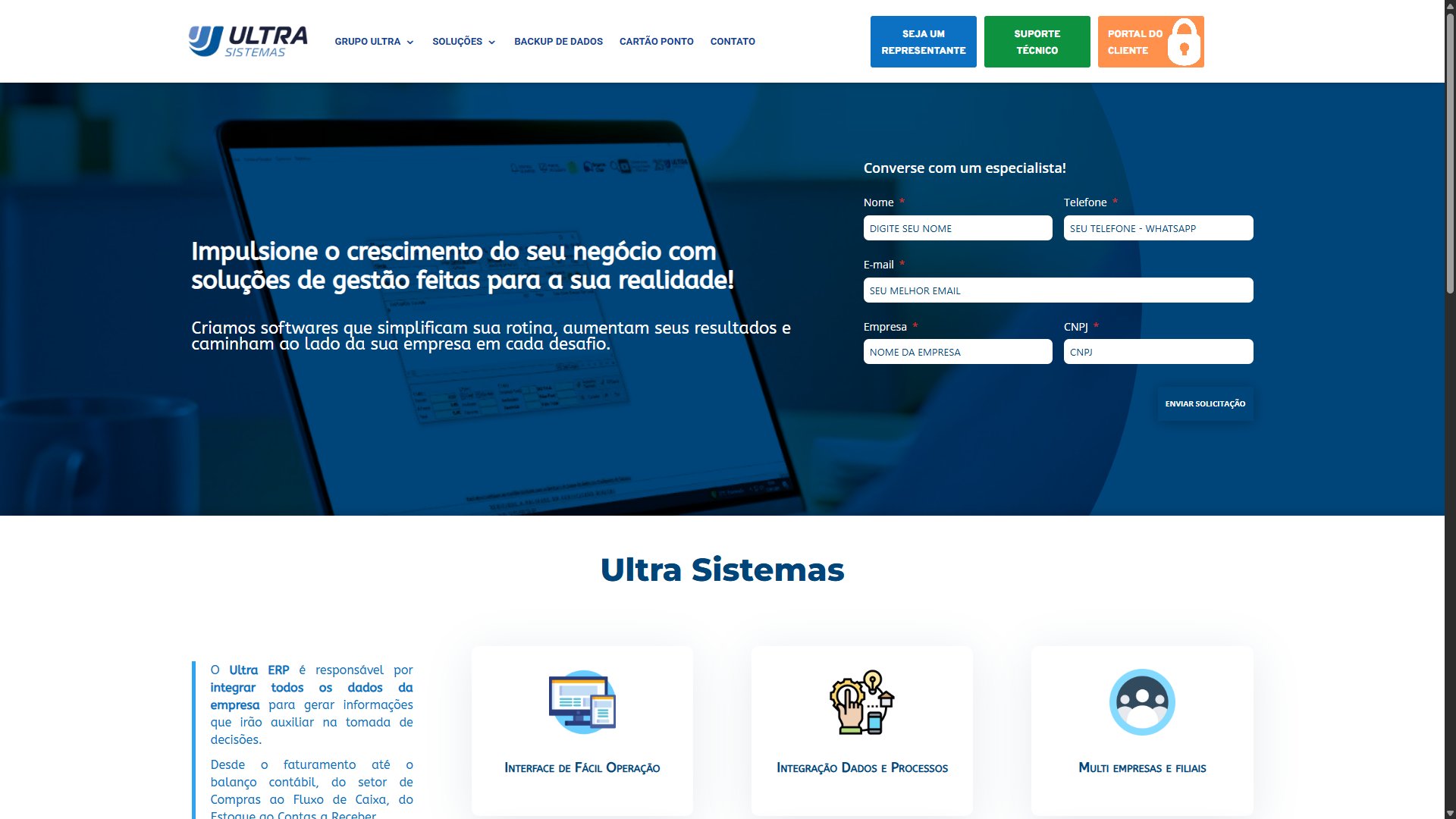Tela principal do projeto Ultra Sistemas